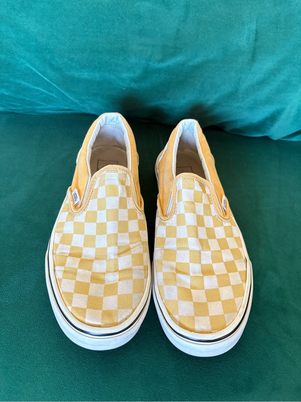 Vans Slip-On Checkerboard Sneakers in Yellow and White